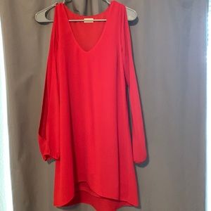 Tobi red mini dress with long sleeves, thin cut out for arms. Size small